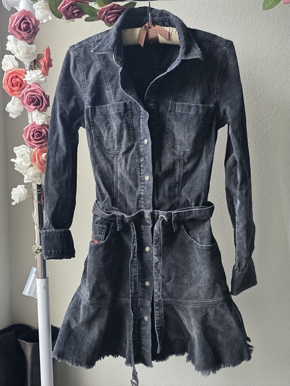 Diesel Black Gray Corduroy Button-Up Jacket Size Xs